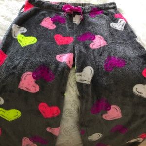 Size Large Gray. Secret Treasures. Furry Pajama Pants. Hearts Design.